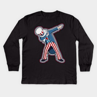 Independence Day Gifts Funny Dabbing Shirt Patriotic Sam United States Of America Kids Long Sleeve T-Shirt